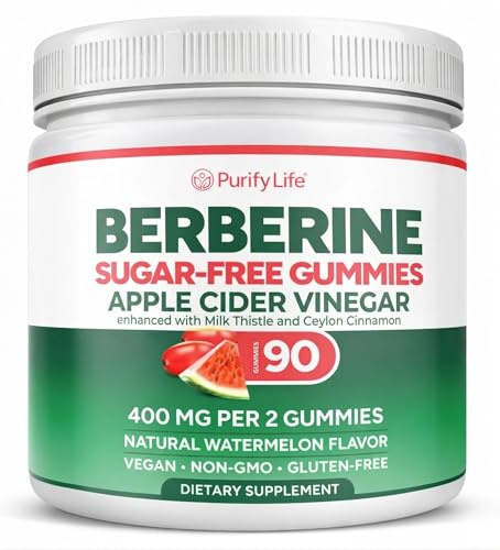 Purify Life Sugar-Free Berberine Gummies - with Ceylon Cinnamon, Milk Thistle & Apple Cider Vinegar - No More Capsules or Pills