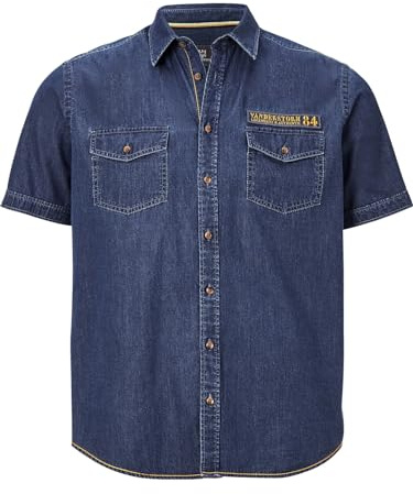 Jan Vanderstorm Herren Jeanshemd Joar Kurzarmhemd aus Denim mit Brusttaschen | Reine Baumwolle | Gr. L-7XL blau, 6XL (XXXXXXL) - 53/54