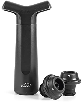 Lacor - 63051 - Bomba de Vacío para Vino Keep, Bomba para Mantener el Vino Fresco, Bombear entre 10 y 20 veces, Incluye 2 Tapones, Polipropileno, Libre de BPA, Negro