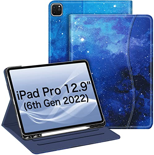 Fintie Folio-Hülle für iPad Pro 32,8 cm (12,9 Zoll), 6. Gen. 2022, iPad Pro (12,9 Zoll) 2021, 5. Gen. 2020, 4. Gen. 2018, 3. Gen., Multi-Winkel, Smart-Ständer, Stifthalter/Tasche, Sternenhimmel
