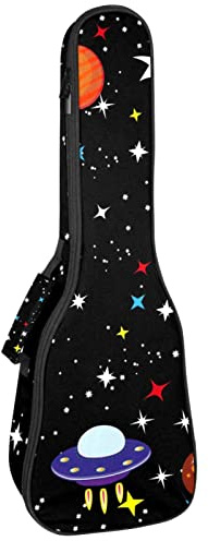 Ukulele väska rymdplanet rymdskepp raketer mönster ukulele fodral för Sopran Tenor konsert 23 tum 10 mm tjock mjuk vadderad justerbara remmar spelväska
