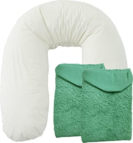 Form-Fix XL Stillkissen Inklusive 2 Bezüge Grün - Bezug für Stillkissen aus Frottee und Baumwolle - mit Elastik in der Kurve - Nursing Pillow mit Mikroperlen