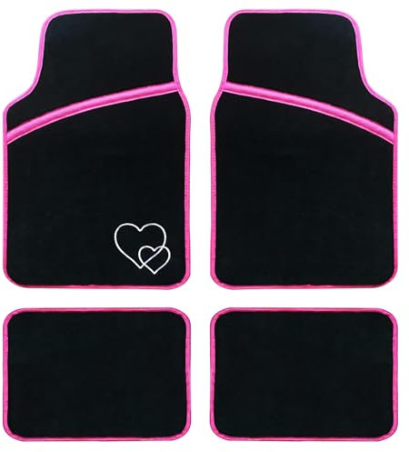Enerfero Alfombrillas Coche,Juego Alfombrillas para Coche Universales Alfombra de Moqueta para Vehículo, Antideslizantes 4 Piezas (Rosa)