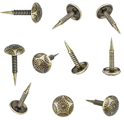 Homdire Upholstery Tacks with Small Head, 5/16 inch Vintage Furniture Tacks Nails for Upholstery, 200pcs Mini Decorative Nails with Threaded Leg, Sofa Tacks for Woods (Antique Brass)