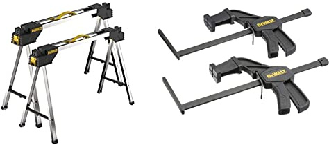 DEWALT DWST1-75676 Folding Saw Horse, Silver/Black, Sawhorse (Pack of 2) & DWS5026-XJ Plunge Saw Clamp for Guide Rails