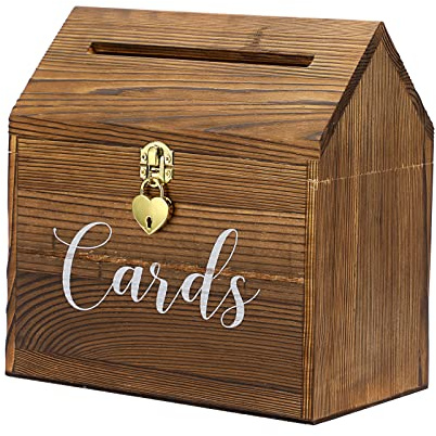 SUMNACON Holz-Hochzeitskartenbox mit Herzschloss, Dachtyp, Geburtstagskarten-Organizer, Halter, Zeremonie, Geschenkbox, Vintage-Umschlagbox, Kartenbox für Hochzeit, Party, Empfang (Vintage-Holz)