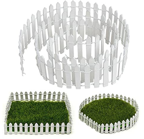 Molyorch Weiß Miniaturzaun, Miniatur Gartenzaun, Miniatur Zaun, Lattenzaun Dekorative Zaun, für DIY Dekorationen Modellbau Garten, Kleiner Ornament, Zuschneidbar (Weiß)