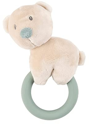 Nattou Kuscheltier-Rassel aus Polyester mit Silikonring, Bär Jules, Ca. 15 cm, Romeo, Jules und Sally, Beige