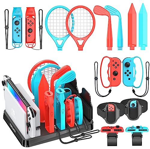 Switch Sports Accessories Bundle with Organizer Station for Nintendo Switch/ OLED Console & Joy-con, Storage and Organizer for Switch Sports Games, Family Sports Games Accessories Kit, Not Switch 2