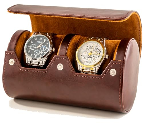 MR.OKAY Reiseetui für 2 Uhren - Klassisches Uhrenetui aus Leder mit perfekter Textur. Tragbare Uhrenrolle oder Organizer zur Aufbewahrung und Präsentation. Luxuriöse Geschenke für Männer, alle