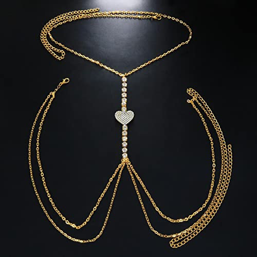 RWRAPS Strass Einfache Herzkette Brustgeschirr Für Frauen Sexy Strand Bikini Kristall BH Körperkette Schmuck Geschenk (1) (2) (2)