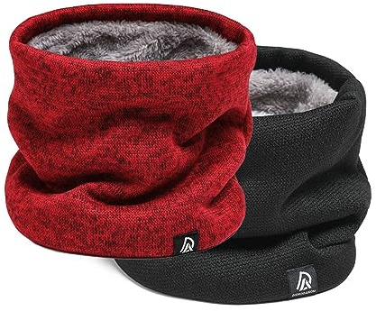 Rayson 2 Pièces Cache-cou Hiver pour Femme et Homme,Tour de Cou en Polaire Doublé-Écharpe Tubulaire,pour Ski,Randonnée,Course à Pied,Vélo et Tous Sports,noir+rouge