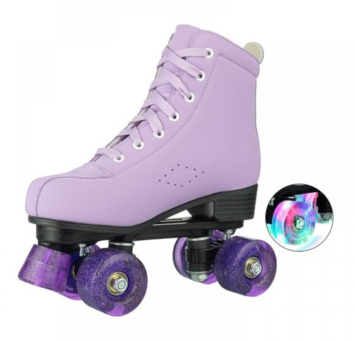 YYW Stylish Roller Skates for Women Girls, High-top Cozy Microfiber Leather Roller Skates,Classic Double Row Indoor Outdoor Roller Skates for Beginner (Purple,40-US Women 9)