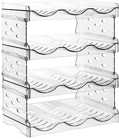 Wine Rack, Stackable Water Bottle Organiser, Plastic Holder, Cupboard Organiser, Water Bottle Storage for Cabinet/Freezer/Pantry - Each Rack Holds 3 Bottles- Kitchen Storage (4-Tier Wine Rack)