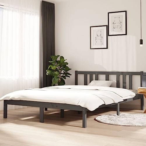 ZQQLVOO Bettgestell Familienbett Palettenbett Massivholzbett Grau 140x200 cm