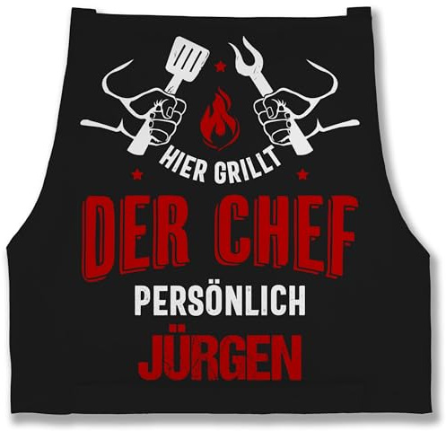 Geschenk mit Namen personalisiert by Shirtracer - Schürze - Grillschürze Herren Männer - Hier grillt der Chef persönlich mit Namen - Grillzubehör Chef Vatertag Geschenkidee Papa
