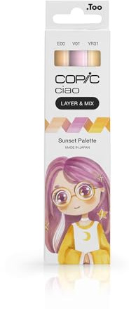 Copic Ciao LAYER & MIX Sunset Palette, Marker Set mit 3 verschiedenen Farben, Layoutmarker mit jeweils einer mittelbreiten und einer Brush-Spitze