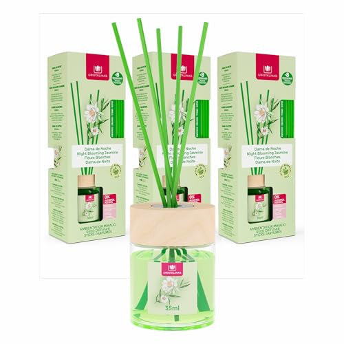 Cristalinas 35ml Night Blooming Jasmine Air Fresheners for Home - Reed Diffusers for home - Home Fragrance Lasts upto 8 weeks - Room Diffuser Sticks with Coloured Fragrance Oil - Pack of 3