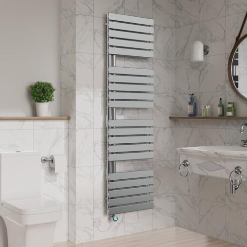 Warmehaus WiFi Electric Towel Rail Timer Flat Panel 1800x500mm Chrome | LCD Display, Child Lock Dual Fuel, Energy Efficient, Mild Steel, Wall Mounted, Bathroom Heated Towel Rail Warmer Radiator