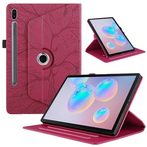 TEDTIKJT Tablet Schutzhülle für Samsung Galaxy Tab S6 10.5 2019 Hülle SM-T860/T865 PU Leder 360°Drehbar Multi-Winkel Ständer Baum Flip Cover Case Samsung Galaxy Tab S6 Schutzhülle,Rot