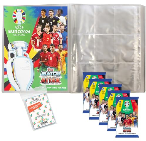 Bundle mit Match Attax UEFA Euro 2024 Germany - 1 Leere Sammelmappe + 5 Booster + Exklusive Collect-it Hüllen