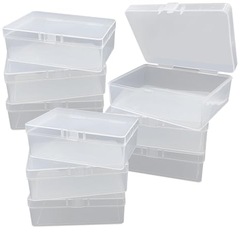 XINGSUI 9 Pcs 10 x 7 x 3.5 cm Rectangular Plastic Boxes,Photo Storage Box,Clear Plastic Organizer Storage Box,for Cards Pictures Stamps Office Supplies(with Hinged Lids)