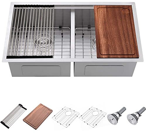 30 Inch Stainless Steel Double Bowl Undermount Kitchen Sink Workstation,Wesliv 30x19 Kitchen Sink Undermount 50/50 Double Bowl Sink 16 Gauge Double Ledge Workstation with Cutting Board