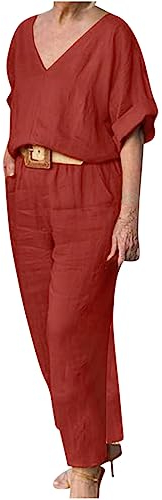 HAOLEI Zweiteiler Damen Aus Baumwolle Und Leinen, Kurzärmeliger Hemdanzug, Lässiger Zweiteiliger Anzug, Musselin Set Lockere Atmungsaktive, Sommer Outfits Leicht Und Luftig, Hausanzug Elegant Schicke