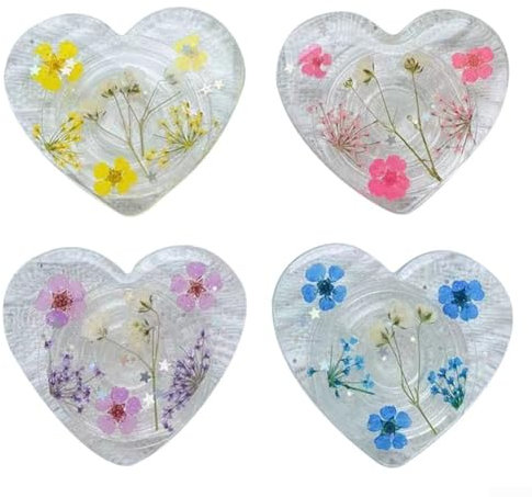ZYWUOY 4pcs Transparent Cell Phone Ring Holder, Plastic Heart-shaped Mobile Phone Holders for Improved Accessibility