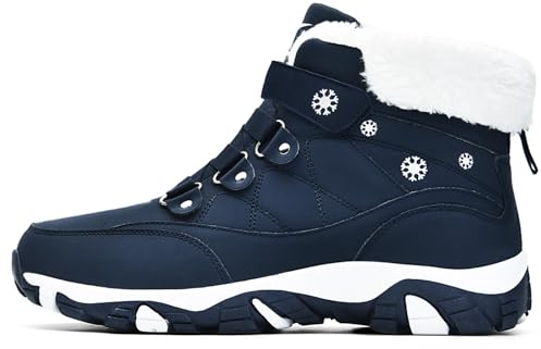 VITIKE Damen Winterschuhe Warm Gefüttert Schneestiefel Herbst Outdoor Boots Winterstiefel,Weiß Blau,39 EU