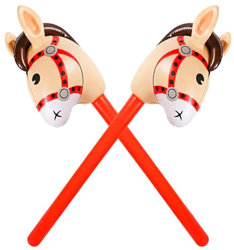 2PCS Inflatable Horse Stick Toys, Cute Inflatable Horse Head Stick Balloon Pony Balloon Sticks Birthday Decorations, Suitable for Children's Theme Party, Birthday Party