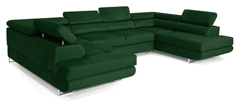 COMFORTINO FURNITURE Ecksofa mit Schlaffunktion Big PASTI U-Form, Sofa Couch mit Bettkasten, 3-Sitzer Eckcouch, Schlafsofa für Wohnzimmer, Big Sofa Couch mit Schlaffunktion (Grün)