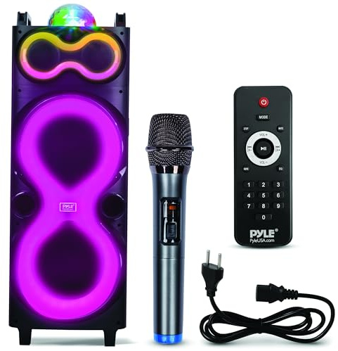 Pyle Enceinte Bluetooth Karaoké 240 W, Sono Portable, Double Haut-Parleur, Enceinte Bluetooth Puissante avec Micro sans Fil USB/SD/AUX/FM, Éclairage LED, Fêtes Extérieures et Intérieures