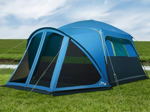 Tents for Camping, 6 Person Camping Tent with Screen Porch, Weatherproof Cabin Tent with Roomy Interior, Outdoor Family Tent with Rainfly, Carry Bag (Blue & Navy)
