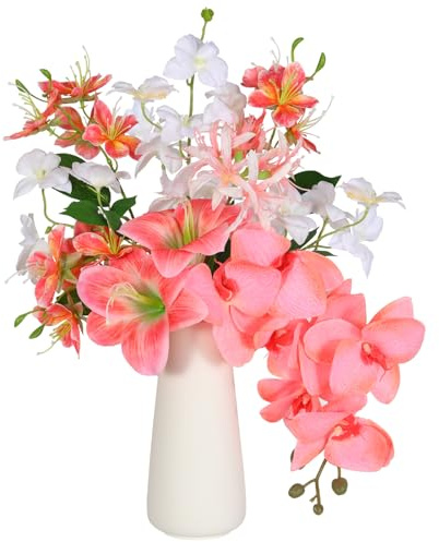 Hawesome Artificial Flowers in Vase Fake orchid Flowers with Vase Fake Floral for Table Centerpieces,Artificial Orchid for Baby Shower, Home Kitchen Office Coffee Shop Decorations (Pink)