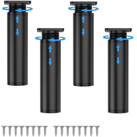 Kolamom Set de 4 Pieds de Meubles réglables en Hauteur en Alliage d'aluminium et PVC, 15-17cm, Rond, Noir, Chargeable jusqu'à 200kg, Pieds de Meubles universels