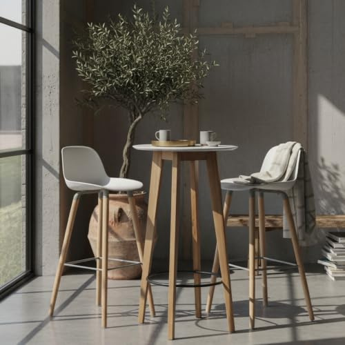 Stehtisch 60x110x60 cm Weiß Rund | Bartisch für 4 Personen | Moderner Tisch für Bar | Design Partytisch Holz | Hochtisch Eiche Skandinavisch