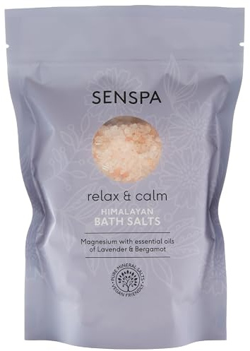 SenSpa Relax & Calm Himalayan Pink Bath Salts – Skin Softening Natural Muscle Relief – Aromatherapy Blend – Vegan Formula/Calming Bath Soak with Magnesium for Stress Relief – 500g