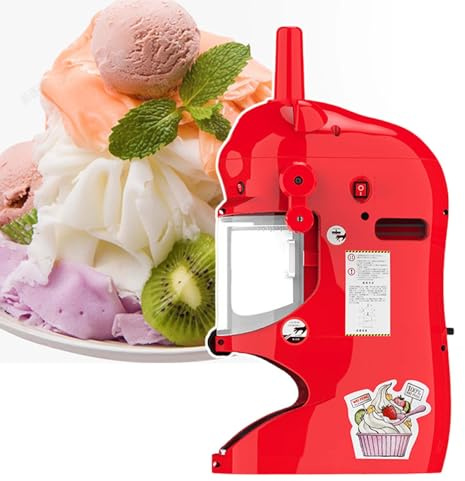 HCAUYNN Macchina per Ghiaccio Tritato da 350 W, Lama in Acciaio Inox, Spessore Regolabile, 350 Giri/Min, Corpo in Rame Pieno, per Granite, Cocktail E Dessert,Red
