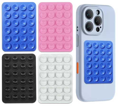 WEDAWIN Silicone Ventosa Telefono, 4 Pezzi Vento sa per Telefon o, Multifunzionale Ve ntose Telefo no, per Tutti i Modelli di Cellulare (Blu + Nero + Bianco + Rosa)