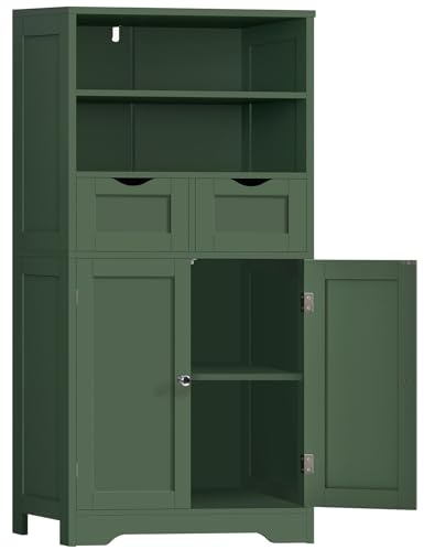 Iwell Bathroom Storage Cabinet with Adjustable Shelf, Storage Cabinet with Doors, Kitchen Pantry Storage Cabinets, Cupboard, for Living Room, Dining Room, Entryway, Green