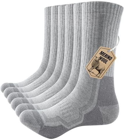 PULIOU Chaussettes Chaudes Homme Femme, Chaussettes de Randonnée en Laine Mérinos, Chaussette Hiver Convient pour Course à Pied, RandonnéE, Ski, 3 Paires