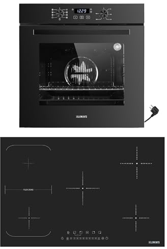 KB ELEMENTS Autarkes Herdset | 60cm Einbaubackofen | 59cm Induktionskochfeld | Warmhaltefunktion | Grill | Heißluft (77 cm Induktionskochfeld/Schwarz)