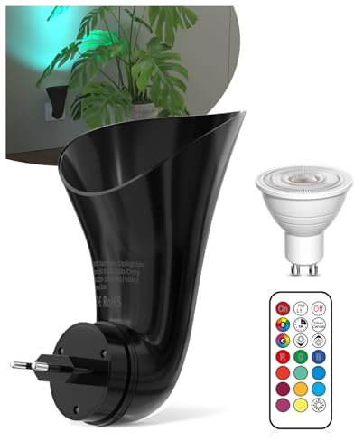 BrightArk Plug in GU10 Wandfluter Steckdosenlampe - Spotlights mit GU10 Fassung, Steckdose Lampe mit Stecker, Indirekte Wandbeleuchtung Innen, Kleine Nachttischlampe (mit LED RGB Lampe)