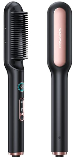 Wavytalk Spazzola lisciante Ionici, Piastra Capelli e Spazzola 2 in 1, Anti-Scottatura Pettine lisciante in ceramica con display per uso quotidiano, Doppia tensione (100-240V), Spina EU