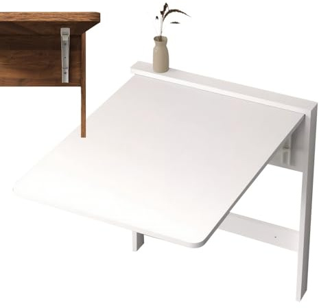 Wall-Mounted Drop-Leaf Table - Foldable Wooden Laptop Desk for Small Spaces - Space-Saving Floating Workbench - Ideal for Bar & Bedroom (White 85x65cm)
