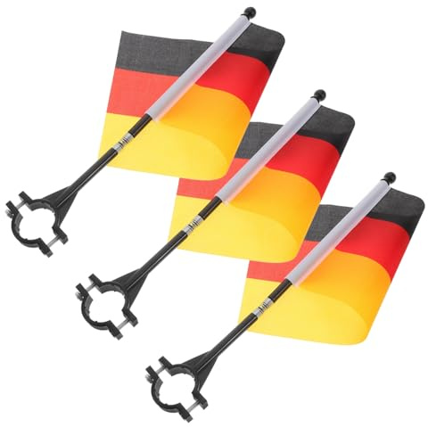 ERINGOGO 3 Stück Fahrradflaggen Deutschland Mit Flaggenmast Verschleißfestes Material Einfache Montage Ohne Werkzeug Dekorative Sicherheitsfahnen Für Fahrrad Motorrad Und Golfwagen