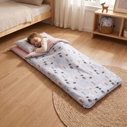 PinkZebra Schlafsack Kinder 140 x 75 cm + Kissenbezug 60 x 40 cm & Beutel, Indoor für Kindertagesstätte Kindergarten Deckenschlafsack, (bis 135 cm Kindergröße), Öko-Tex, Bambi