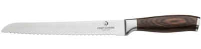 Chef Cuisine Premium Brotmesser mit Pakkaholz-Griff, 22 cm Gezahnte Klinge aus Klingenstahl, Dunkelbraun, Handgeschliffen, Ergonomisches Design für Brot und Baguette