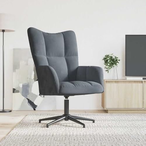 Holamys Relaxsessel Dunkelgrau Samt, Drehbarer Polstersessel mit Kreuzfuß, Bequemer Lounge Sessel für Wohnzimmer, Schlafzimmer, Büro, Gemütlicher Lese Sessel für Erwachsene, Indoor, Samtbezug